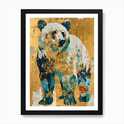 Bär Gold Effekt Collage 4 Kunstdruck gerahmt Wandbild Poster Leinwanddruck Bild