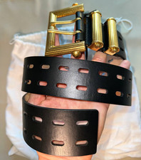 Versace Collection Black Leather Belt Gold Buckle 95/38 Wide  New w/ Tags