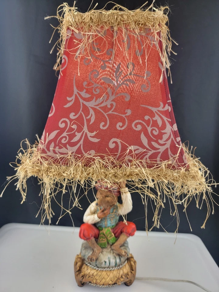 17" Tall prince Fox Holding a Pineapple Feinge Red Gold Shade Table Lamp, - Image 3 of 4