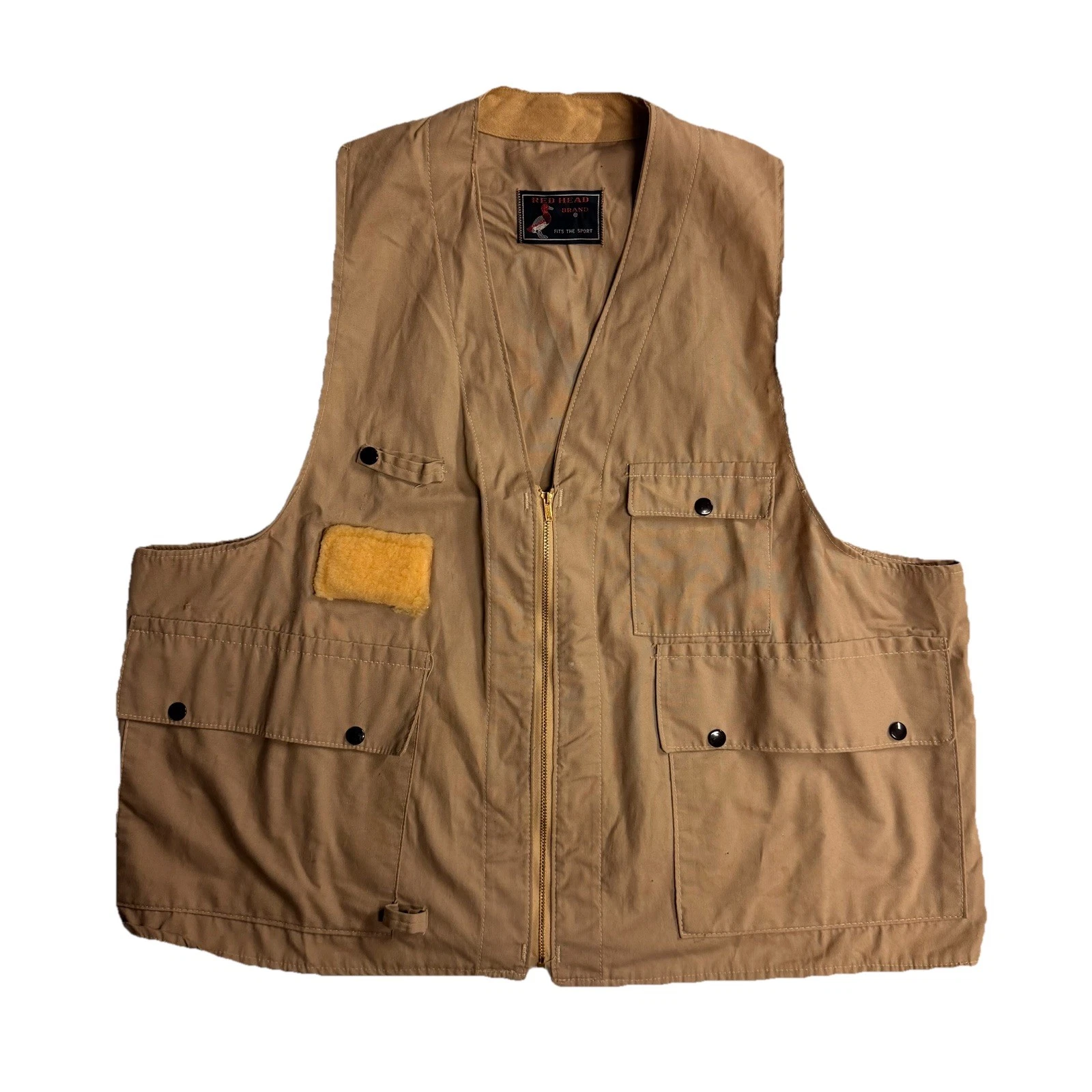 Vintage 1950s Red Head Half Moon Hunting Fly Fishing Vest Tan L/XL