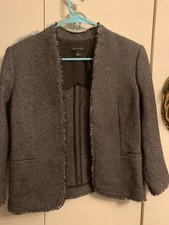 ANN TAYLOR Black And White Tweed Open Front Blazer Jacket Size 2
