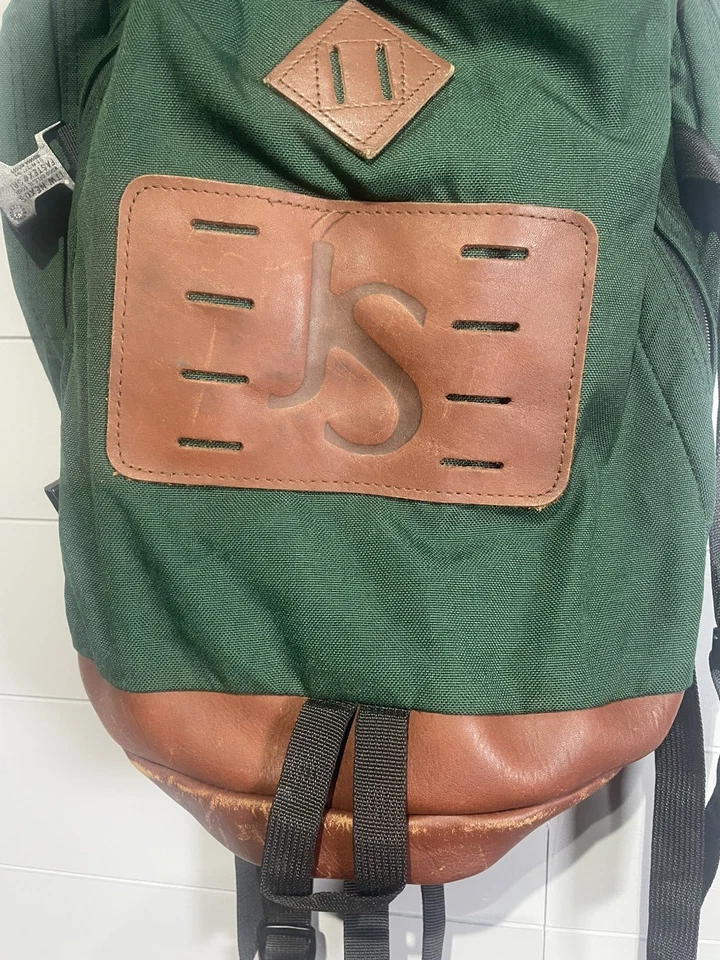 Mochila de Colección JanSport Parte Inferior de Cuero Verde Hecha en EE. UU. Mochila Senderismo Lona Foto 2 de 4
