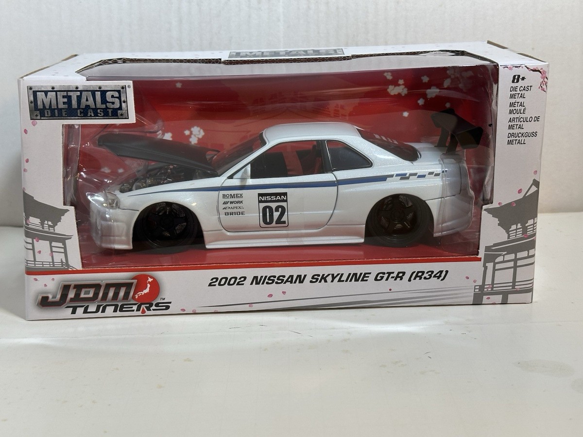 JADA JDM 2002 NISSAN SKYLINE GTR R34 WHITE 1:24 DIECAST MODEL NEW