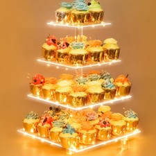 4 Tier Acrylic Cupcake Display Stand, Cupcake Tower Stand with Light, Cupcake...