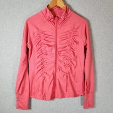90 Degrees By Reflex Women’s M Pink Full Zip Track Jacket Ruched Contoured Thumb