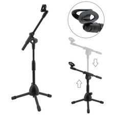 Microphone Stand, Tripod Boom Arm Floor Mic Stand Height Adjustable 15-27 inches