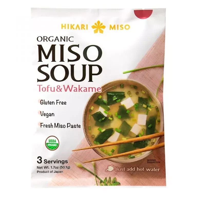 Sopa de miso instantánea orgánica Hikari con tofu y wakame (1,7 oz) hecha en Japón