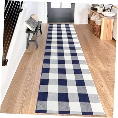 Buffalo Plaid Runner Rug 2x8 Feet Navy and White Checkered Hallway Runner Area 