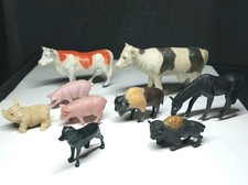 Farm Animal Toy Lot Of 9 Horse Cows Buffalo Pigs Dog