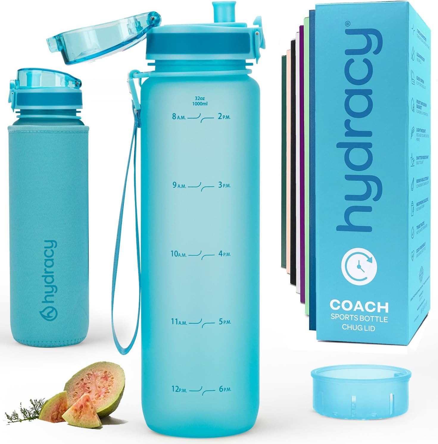 Gourde d'eau 1L sans BPA avec marqueur de temps pour le sport en bleu azur