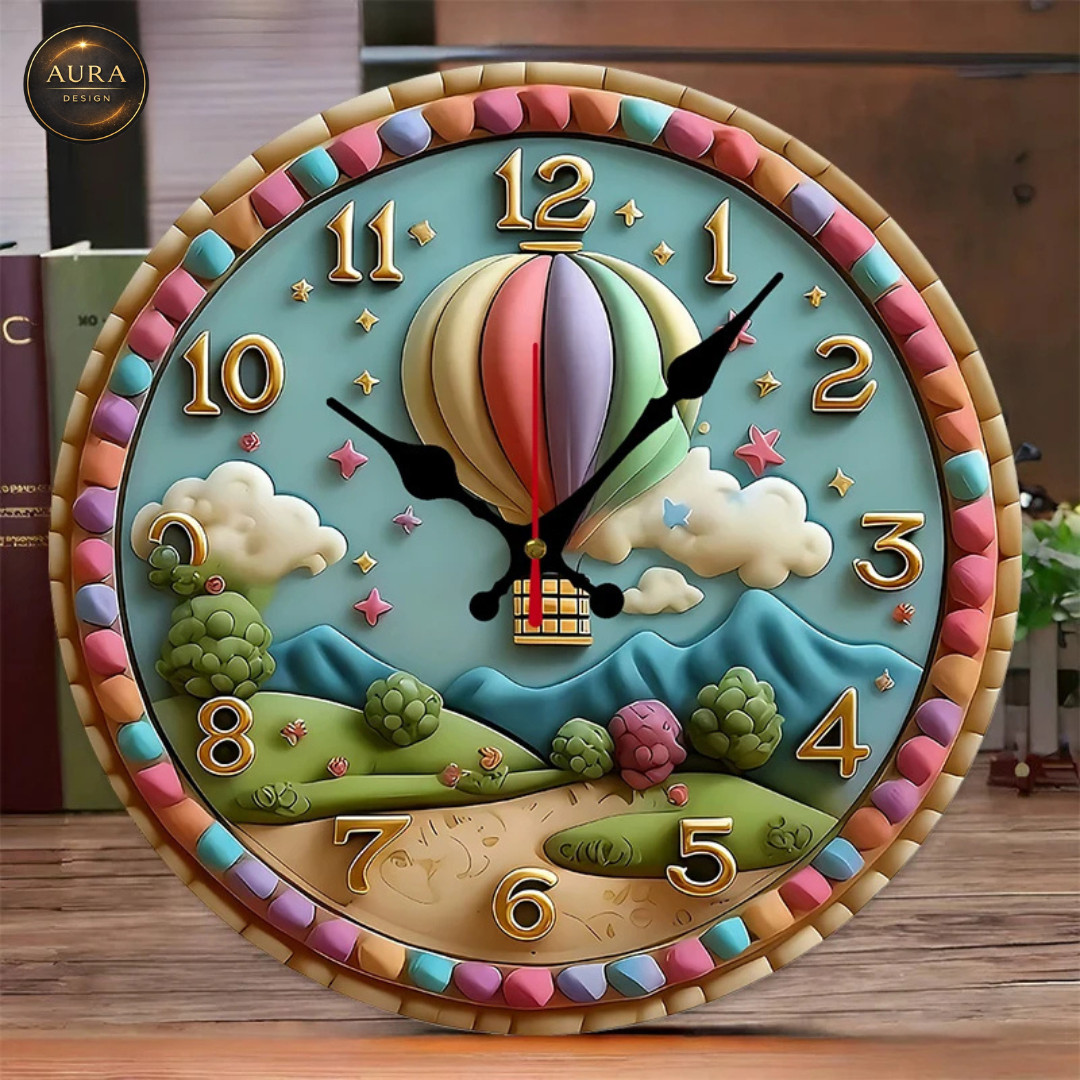 Modern Wall Clock 25cm - Colorful Hot Balloon Design for 2D 