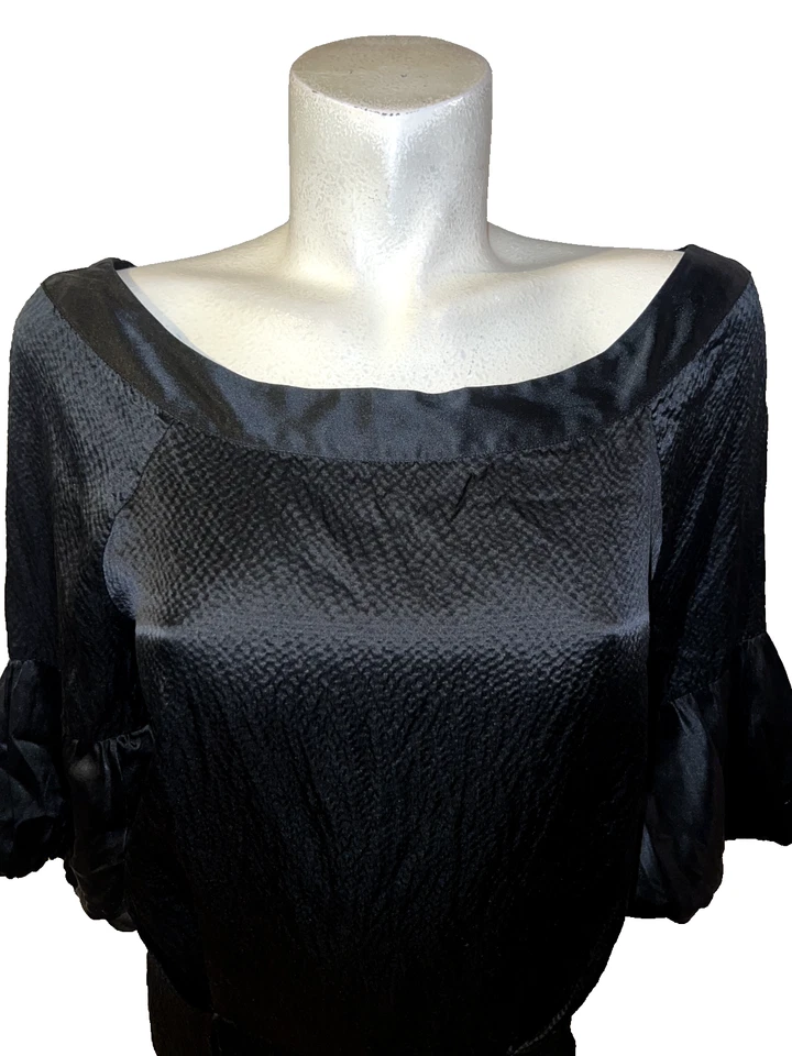 Vestido BEBE Para Mujer Talla M Med Negro Texturizado Seda Manga 3/4 Elegante Cóctel Foto 2 de 4