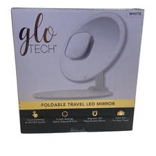 Glo Tech LED Foldable Travel Mirror in White New Open Box