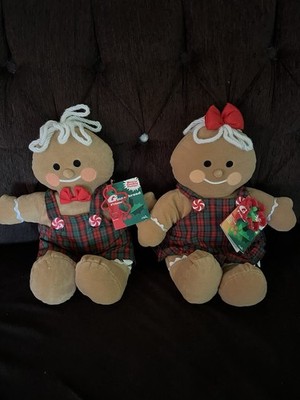 VTG NEW 1994 Gingerbread Friends Boy/Girl PLUSH Set With Tags And Cookie Cutters