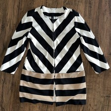 Black Label Chicos Black White Tan Striped Jacket Blazer Collarless Size 1