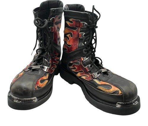 Harley Davidson Biker Boots Mens 9.5 Black Leather Lace Up 94201 Wear Peeling