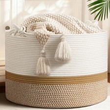 22"x22"x14" Large Blanket Basket, Home D cor for Living Room Bedroom, Cotton ...