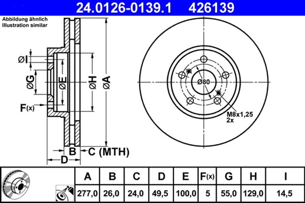 2X ATE Bremsscheibe 24.0126-0139.1 FüR Toyota Avensis VVT ZZT250_ ZZT250R-image