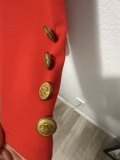 Red Blazer Gold Buttons Lined Notch Lapel Single-Breasted Long Sleeve Women