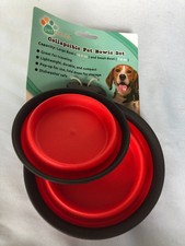 RED Pet Trends COLLAPSIBLE LARGE SMALL Pet Bowl Set Pop Up G11