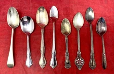 8 VTG Silverplate Small Spoons Baby Child Souvenir Mix Pattern Brand Lot