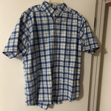 Ariat Pro Series Stretch Mens XL Blue Plaid Short Sleeve Button Down Western