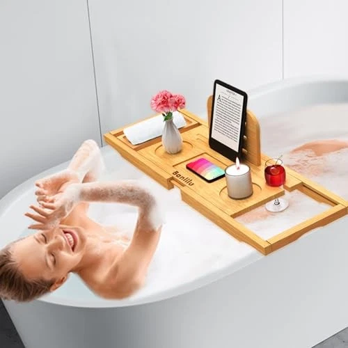 Premium Bamboo Bathtub Tray Caddy - Thumbnail 2