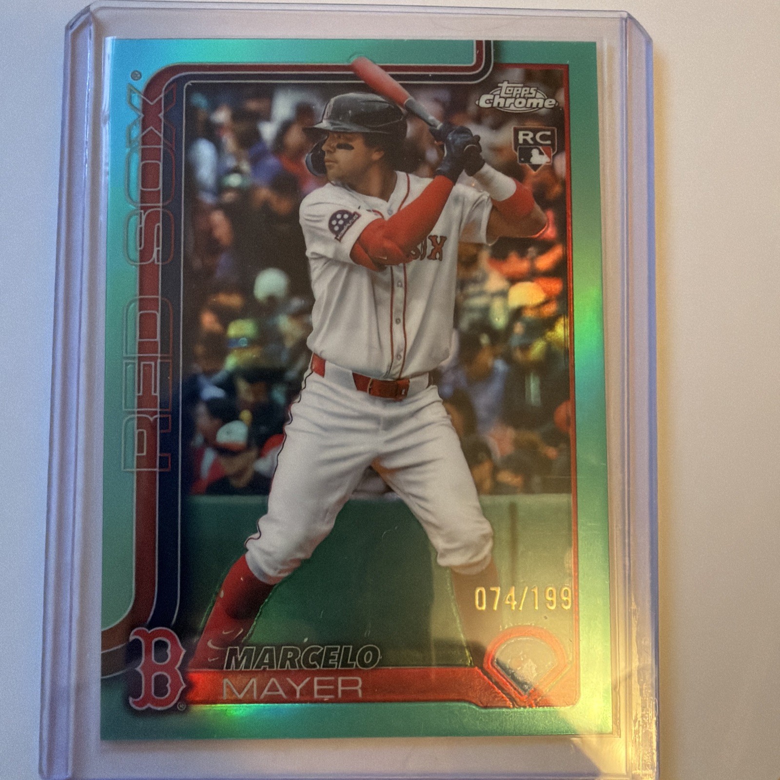 2025 Topps Chrome Update Marcelo Mayer Aqua Refractor /199 Red Sox RC #USC9