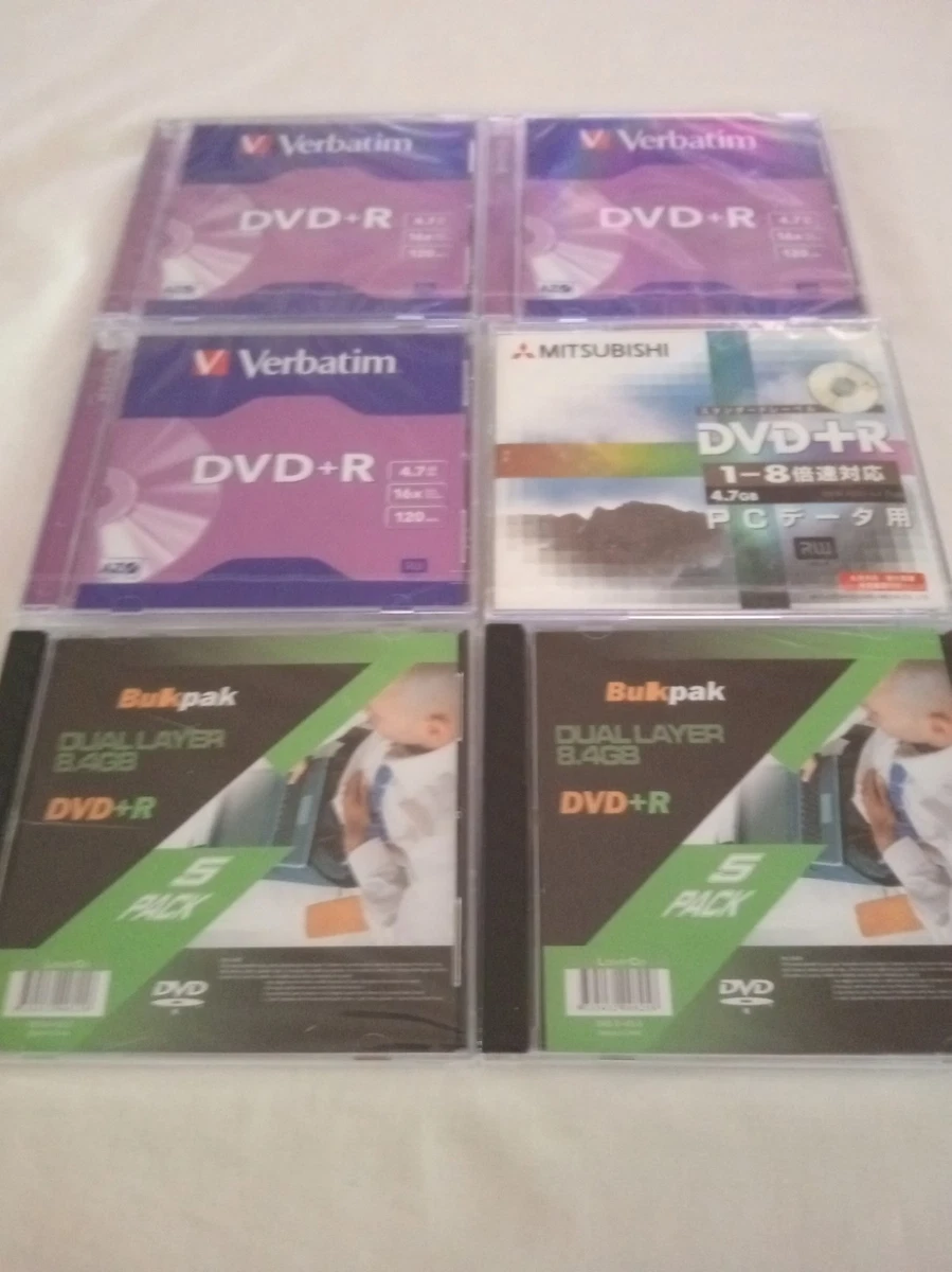 3 Verbatim DVD+R 4.7GB/16X - 1 Mitsubishi DVD+R/ 2 BUKPAK 8.4 Gig DVD +R New