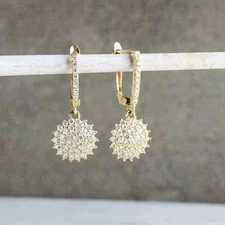 2Ct Round Cut Simulated Diamond Cluster Clip On Earring 14k Yellow Gold Plated