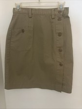 Women  s Ralph Lauren Country Beige Skirt Size 6 Cotton Side Button Up Green Tag