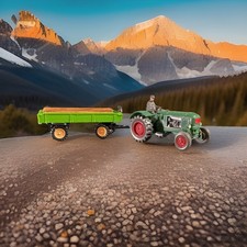 H0 1:87  Wiking | Deutz Schlepper | grün | Traktor | Fahrer | Anhänger Holz