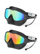 Swim Goggles Adult with Nose Cover for Men Women, 2 Pack Wide View Anti-Fog/U...