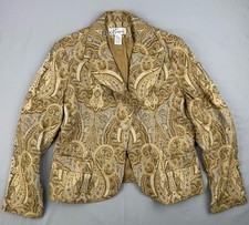 Boho Paisley Jacquard Blazer Gold Rhinestone Button Size 14 Dressbarn