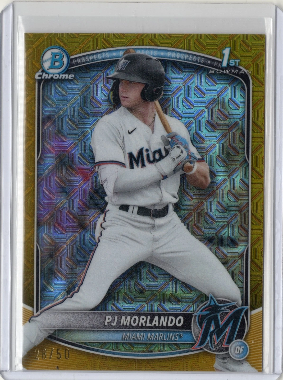 2025 Bowman Chrome PJ Morlando 1st Bowman Gold Mojo Refractor /50 Marlins BCP-91