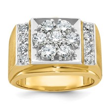 14k Two-Tone Gold Polished and Satin 2 Ct Round Diamond Cluster Mens Ring Sz 10