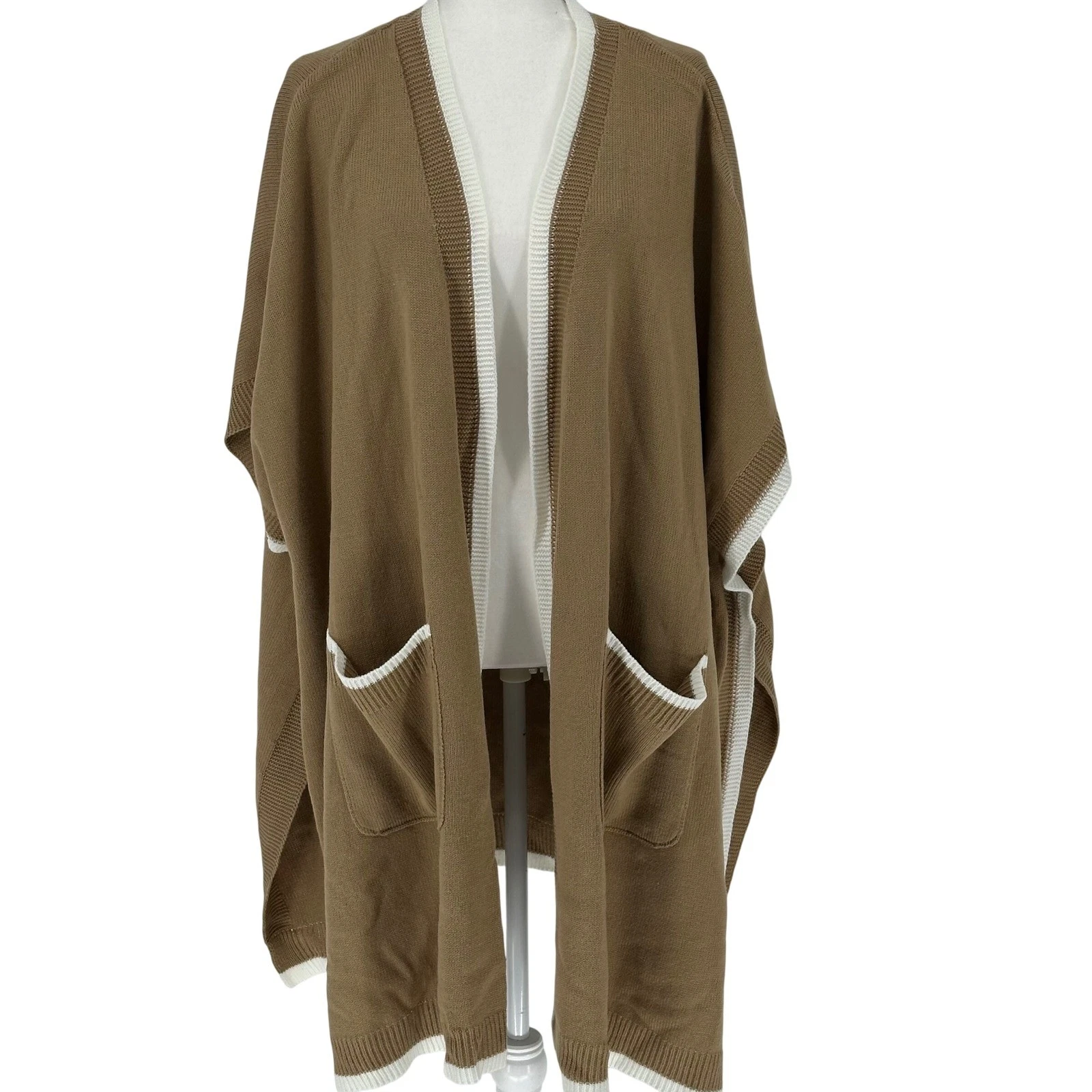 NWT Lane Bryant Camel Brown Knit Open Front Cardigan Poncho Duster 3X/4X