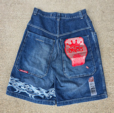 JNCO Men s Blue Denim Shorts Tribal Graphic Deadstock