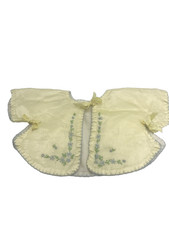 Vintage Embroidered Yellow Satin Baby Infant Jacket Blue Flowers Lined Hand Made