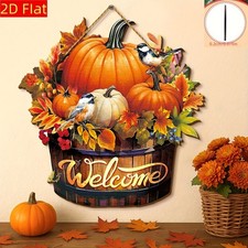 Fall Pumpkin Welcome Sign Wooden Hanging Decor - 2D Flat Autumn Harvest Wall Art