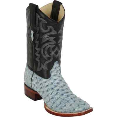 Los Altos Genuine RUSTIC BLUE Ostrich Square Toe Western Cowboy Boot EE 8220382