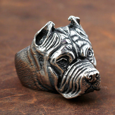 Men's Boy's Pit Bull 3D Dog Head Biker Ring Animal Pet 316L
