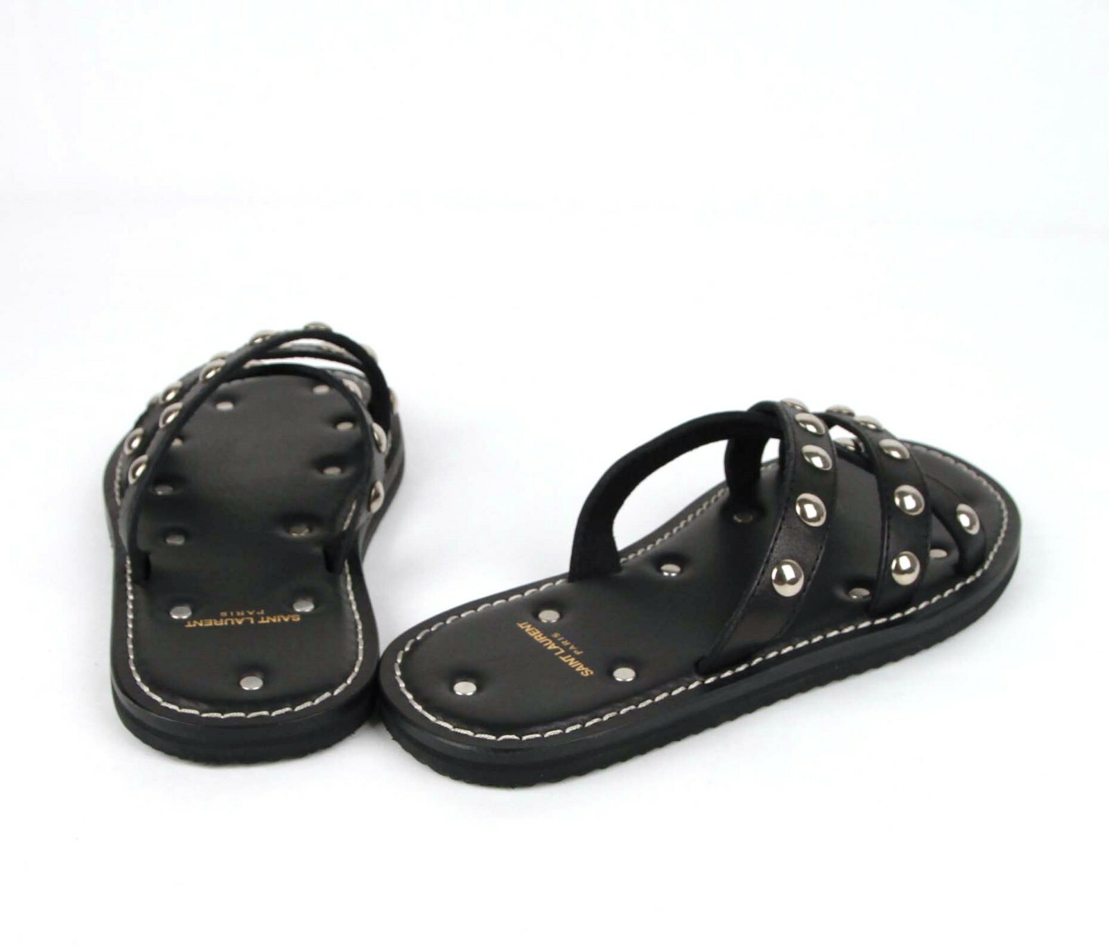 Sandalo Saint Laurent uomo in pelle nera con borchie argento EU 39 US 6 418006 1000