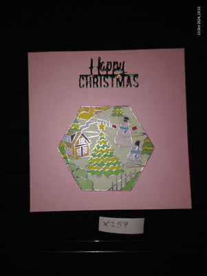 Luxus Handarbeit Personalisiert Weihnachtskarte Rosa Silber Schnee Winter Szene X257