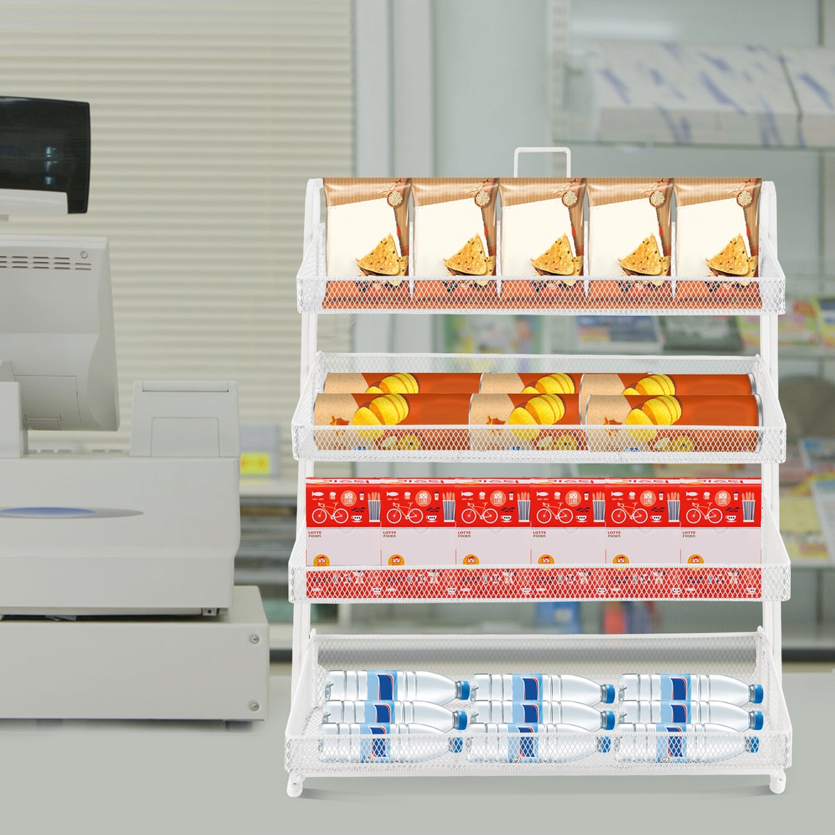 4 Tiers Retail Candy Display Rack Snack Organizer Snack Shelf For Countertop