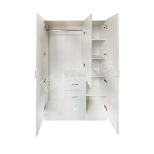 Wardrobe Cabinet 3 Doors 3 Drawers Clothes Storage Organiser Bedroom Cupboard - Picture 4 of 9