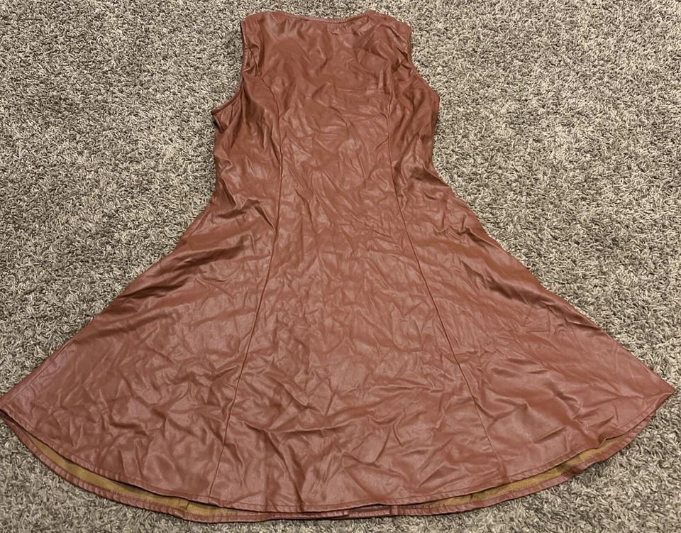 Vestido FLYING TOMATO Marrón Imitación Cuero Botón Delantero Sin Mangas Talla S A2 Foto 3 de 3