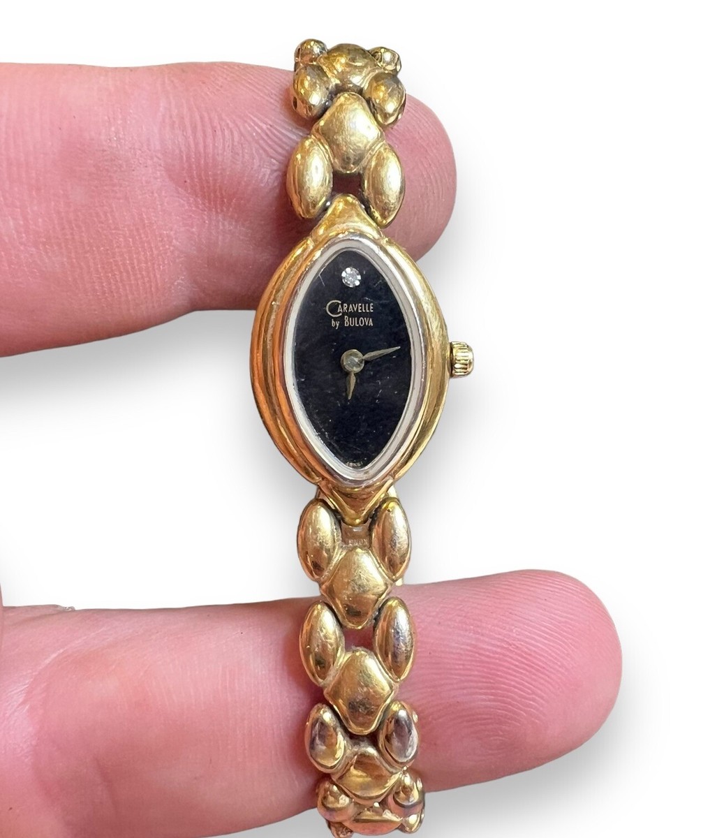 Vintage Caravelle Quartz Women\'s Analog Gold Tone Watch Black Dial Diamond Caravelle by Bulova Gold-Tone Black Dial Diamond Accent  main image 3