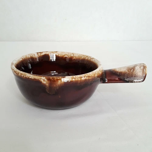 Vintage McCoy Pottery #7050 Brown Drip Glaze Soup Bowl with Handle Made in USA