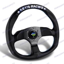 340mm Keys Racing White Blue Embroidery Leather Steering Wheel For Omp Momo Rac